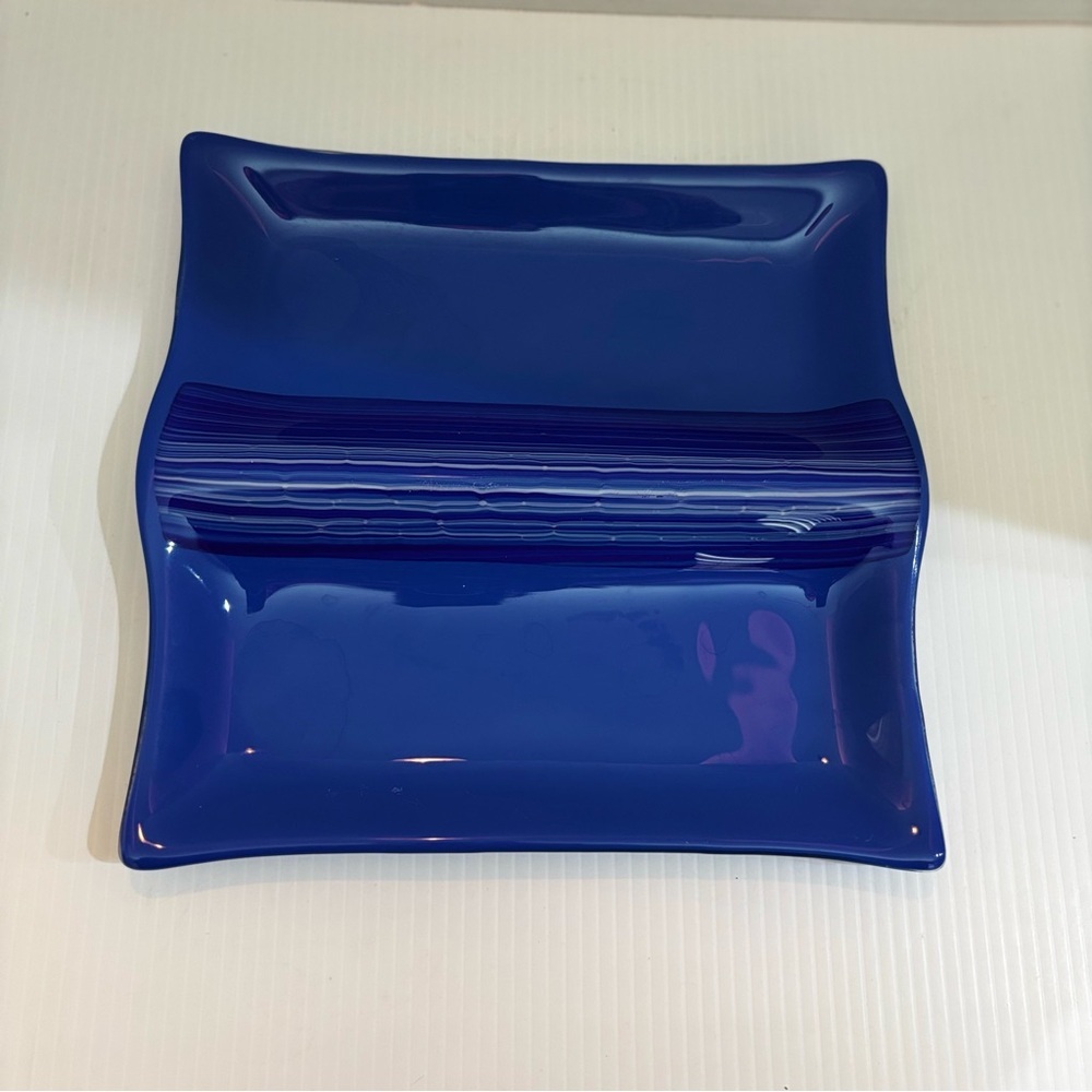 Cobalt Blue Fused Glass Catch All -trinket Plate Dish Signed By Artist - Picture 2 of 9